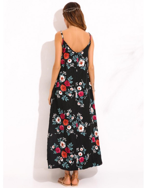 Bohemian Women Floral Sleeveless Spaghetti Strap Maxi Dresses