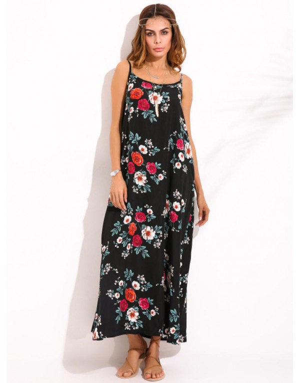 Bohemian Women Floral Sleeveless Spaghetti Strap Maxi Dresses