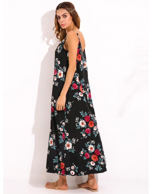 Bohemian Women Floral Sleeveless Spaghetti Strap Maxi Dresses