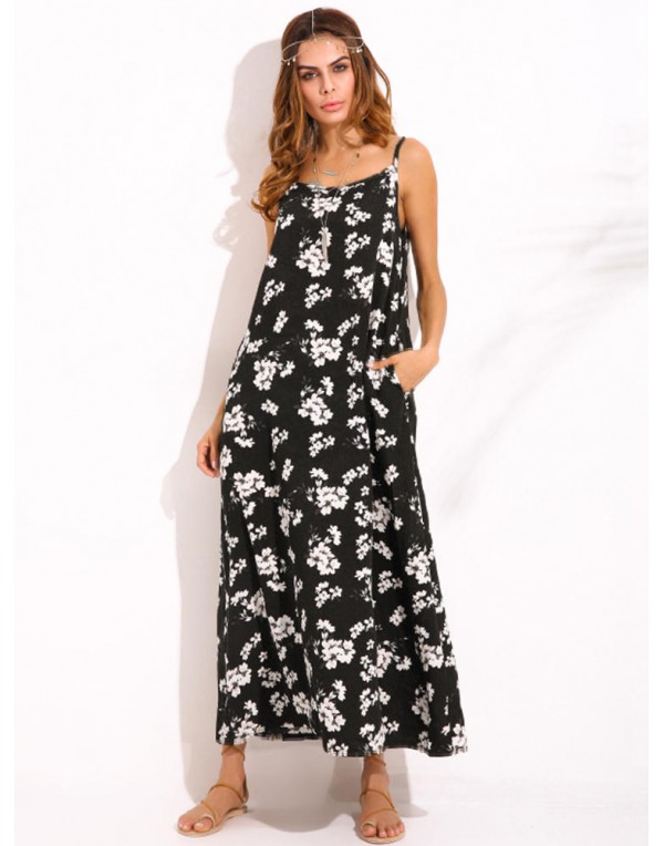 Bohemian Women Floral Sleeveless Spaghetti Strap Maxi Dresses