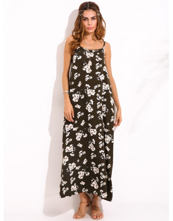 Bohemian Women Floral Sleeveless Spaghetti Strap Maxi Dresses