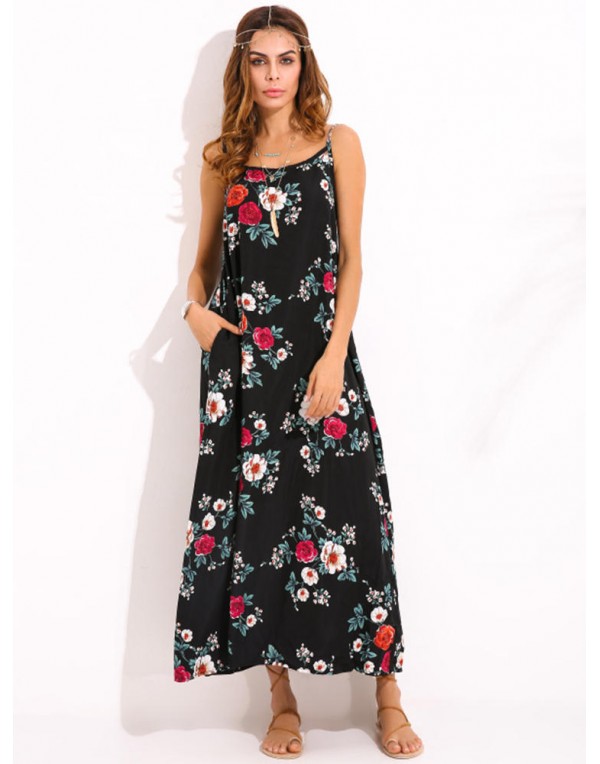 Bohemian Women Floral Sleeveless Spaghetti Strap Maxi Dresses