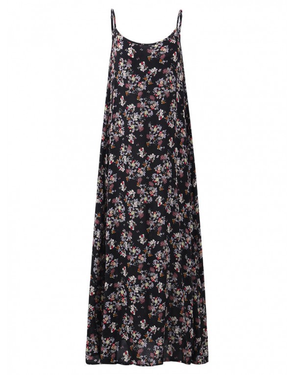 Bohemian Women Spaghetti Strap Floral Printed Loose Maxi Dress