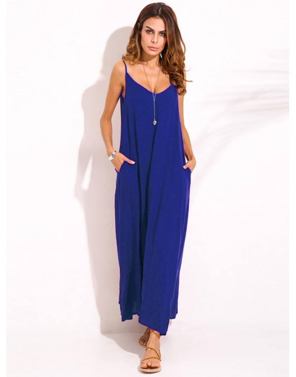 Casual Women Spaghetti Strap V-neck Long Maxi Dresses