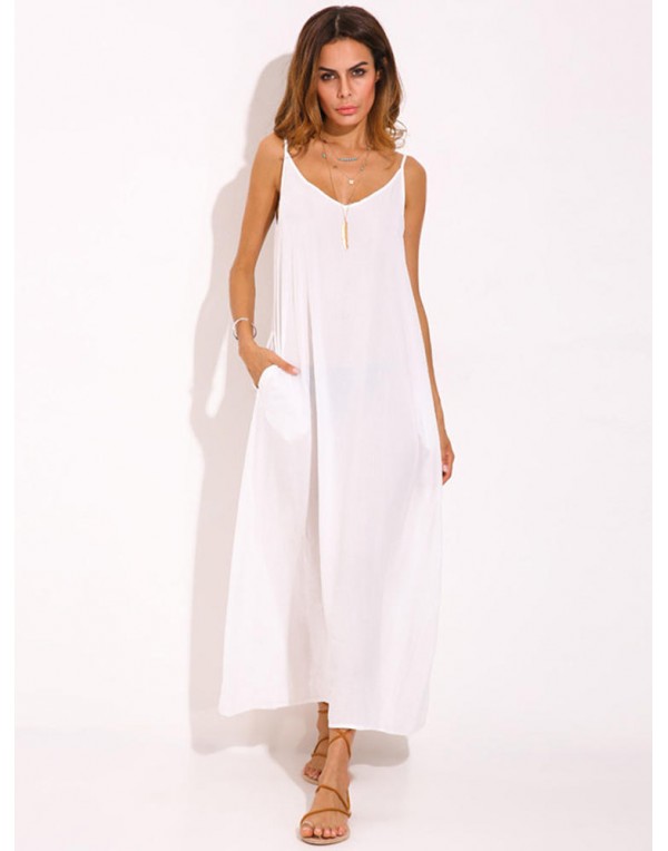 Casual Women Spaghetti Strap V-neck Long Maxi Dresses