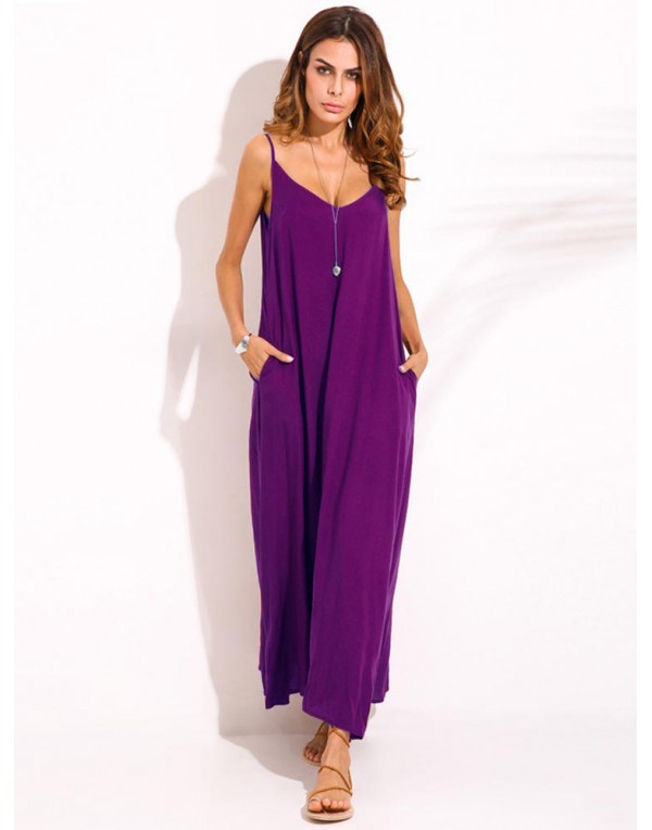 Casual Women Spaghetti Strap V-neck Long Maxi Dresses