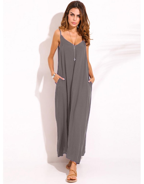 Casual Women Spaghetti Strap V-neck Long Maxi Dresses