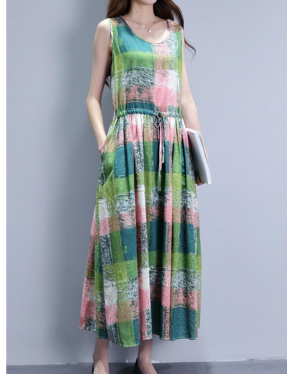 Bohemian Women Printed Sleeveless Scoop Neck Maxi ...