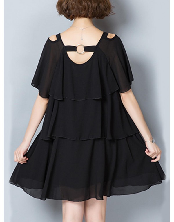 Elegant Women Chiffon Dress Loose Chiffon Tiered B...