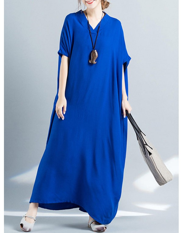 Women Loose Casual Pure Color Batting Sleeve Tunic...