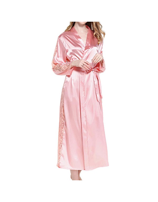 Women Lace Smooth Silk-like Leisure Breathable Bath Robe