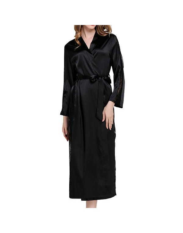 Women Lace Smooth Silk-like Leisure Breathable Bath Robe