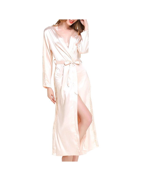 Women Lace Smooth Silk-like Leisure Breathable Bath Robe