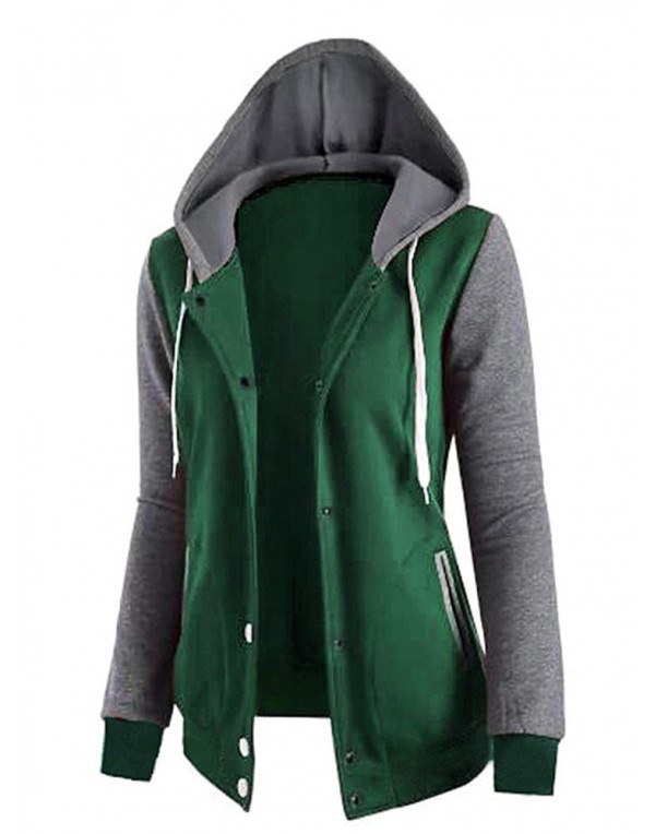 Casual Women Long Sleeve Baseball Pockets Hooded Coats