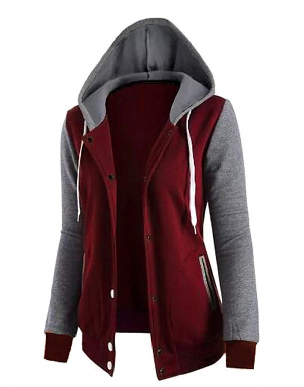 Casual Women Long Sleeve Baseball Pockets Hooded Coats