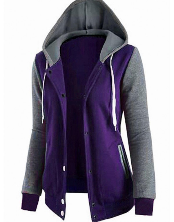 Casual Women Long Sleeve Baseball Pockets Hooded Coats