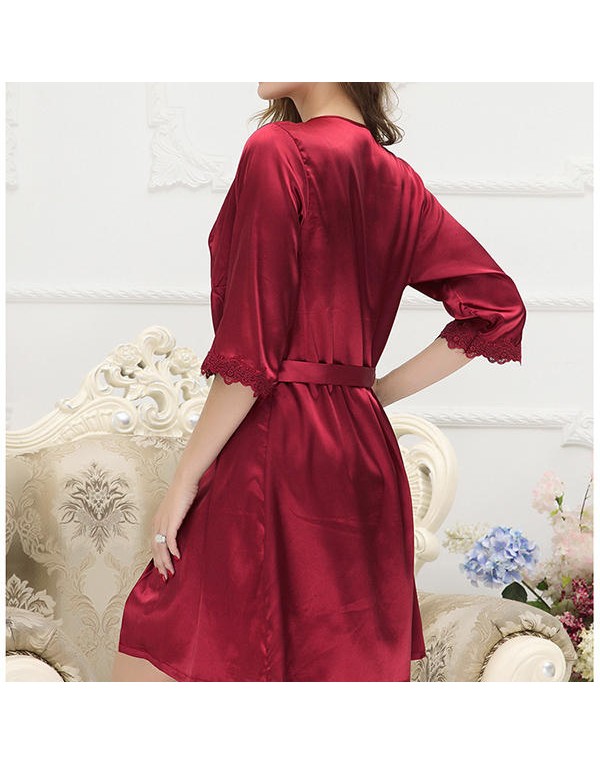 Soft Deep Plunge Lace-trim Silk Sleepwear Suit