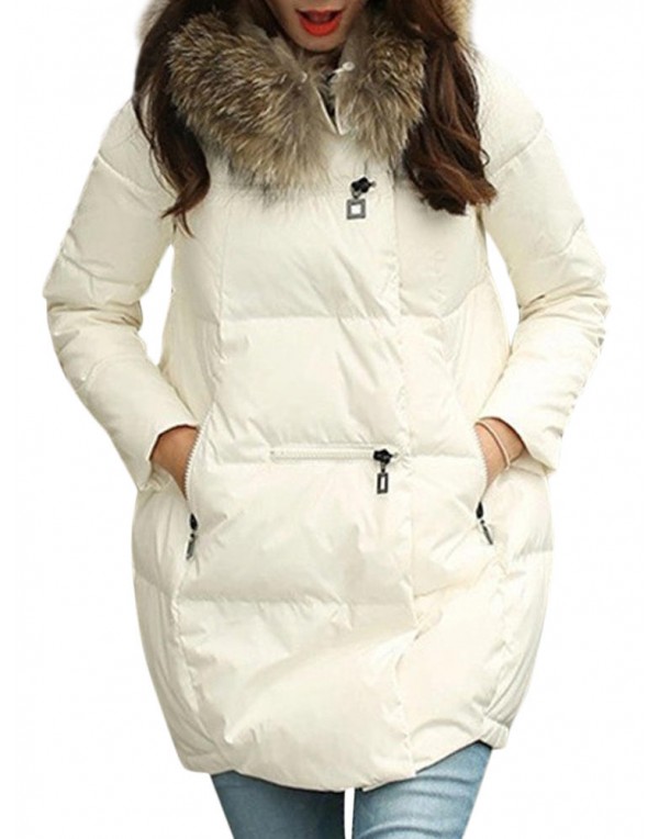 Casual Pure Color Faux Fur Hooded Women Down Coats