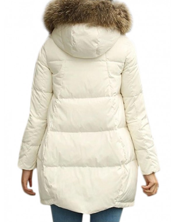 Casual Pure Color Faux Fur Hooded Women Down Coats