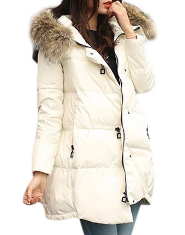 Casual Pure Color Faux Fur Hooded Women Down Coats