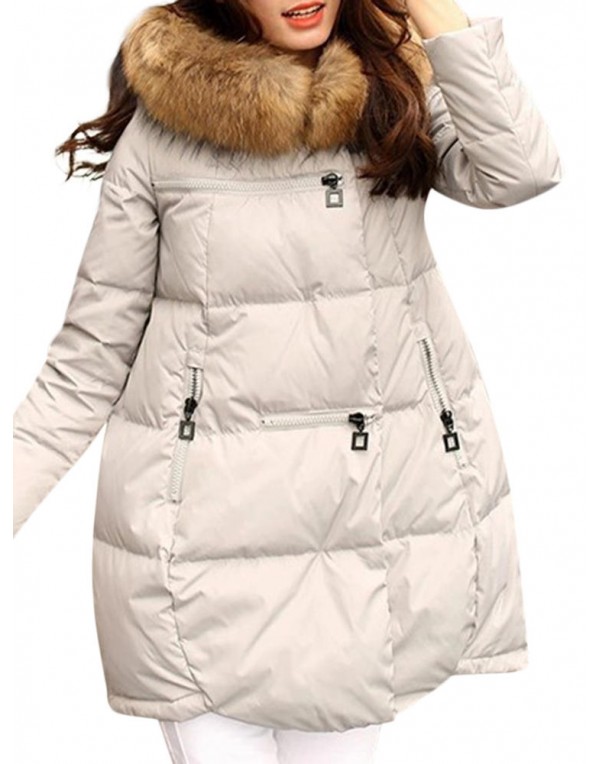 Casual Pure Color Faux Fur Hooded Women Down Coats