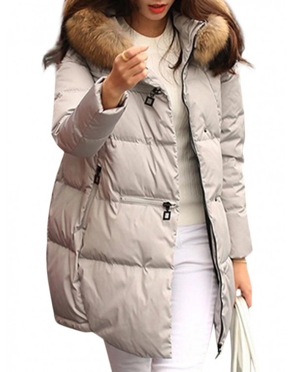 Casual Pure Color Faux Fur Hooded Women Down Coats