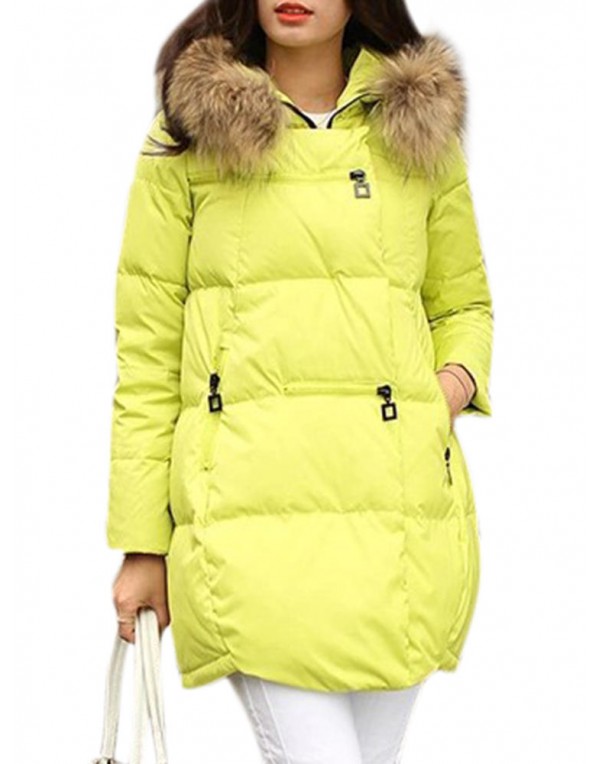 Casual Pure Color Faux Fur Hooded Women Down Coats