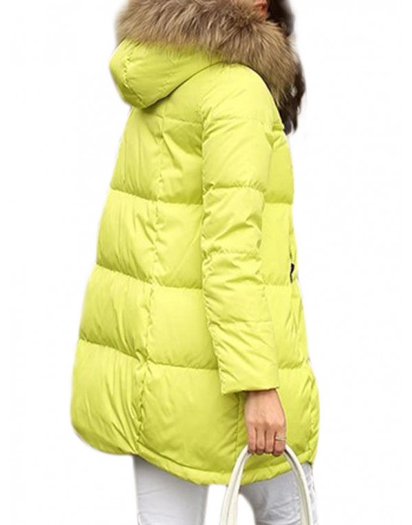 Casual Pure Color Faux Fur Hooded Women Down Coats