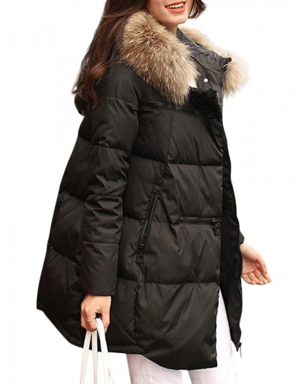 Casual Pure Color Faux Fur Hooded Women Down Coats