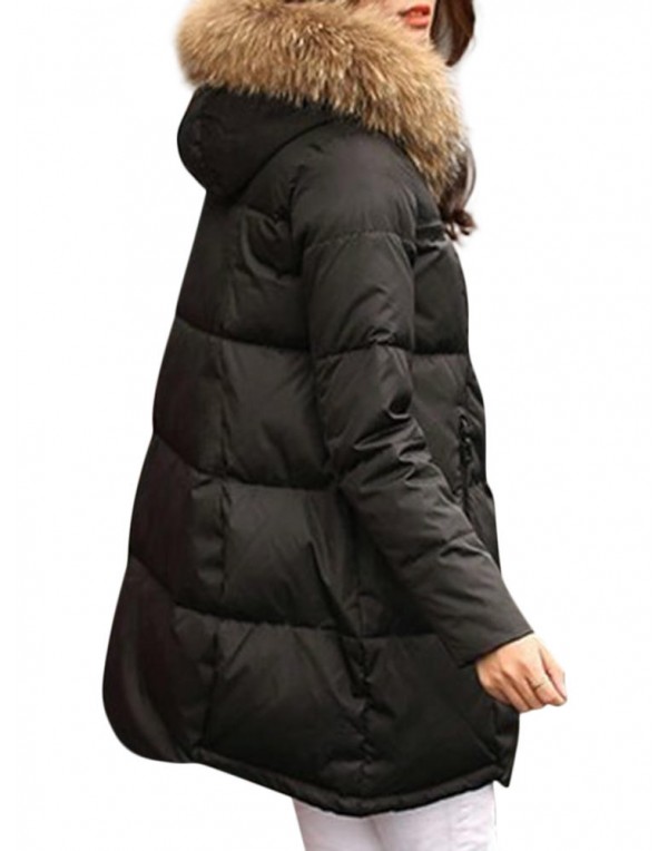 Casual Pure Color Faux Fur Hooded Women Down Coats