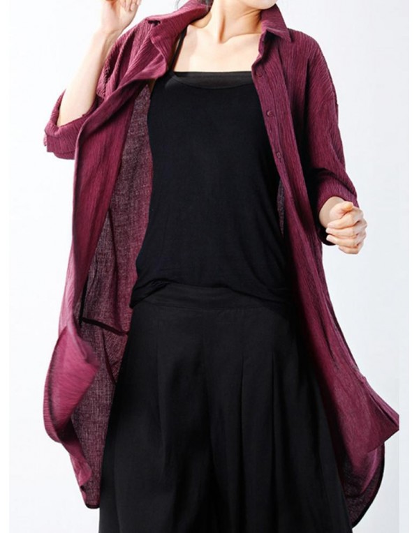 Solid Color Women Thin Long Sleeve Open Front Cardigan