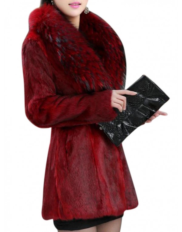 Solid Color Women Winter Long Sleeve Faux Fur Coat