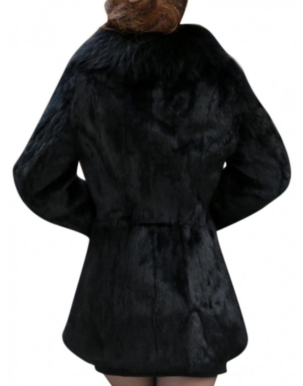 Solid Color Women Winter Long Sleeve Faux Fur Coat