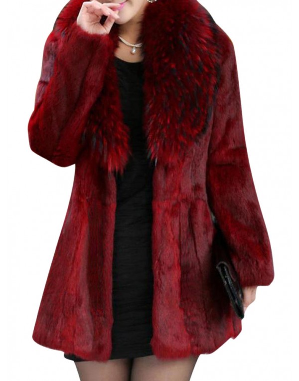 Solid Color Women Winter Long Sleeve Faux Fur Coat