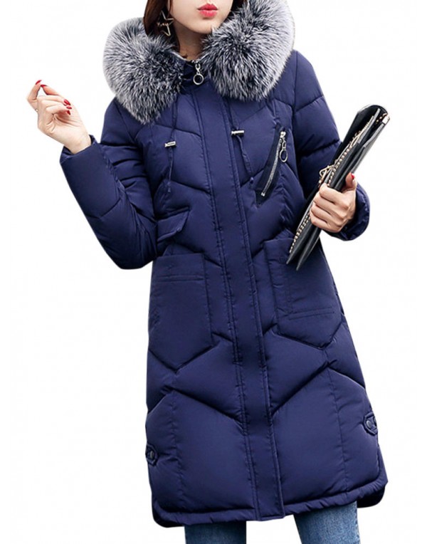 Casual Women Faux Fur Hooded Pocket Thicken Down Coats