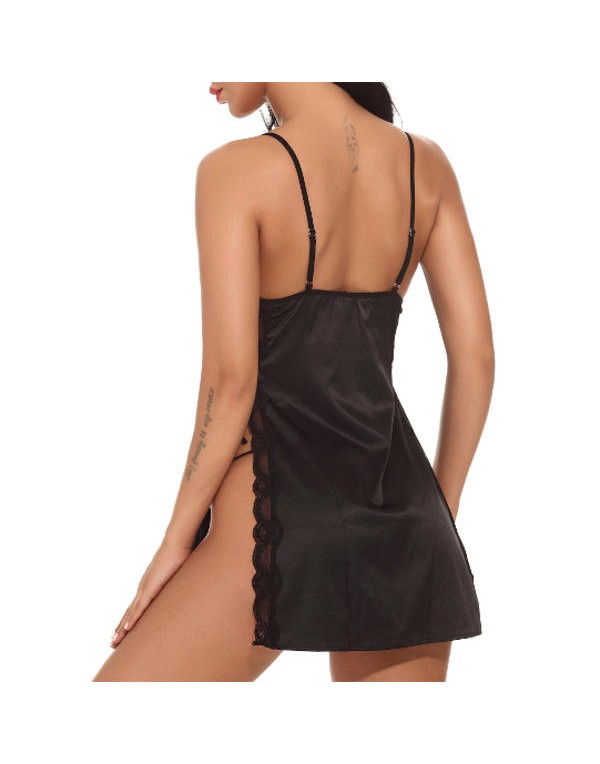 Lace-trim Smooth Open Waist Temptation Sling Nightdress