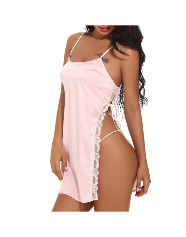 Lace-trim Smooth Open Waist Temptation Sling Nightdress