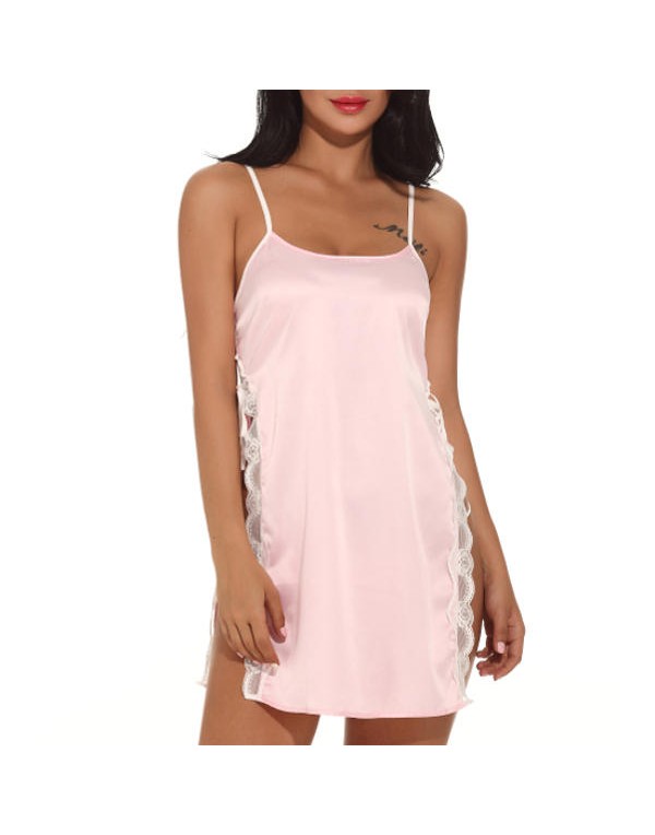 Lace-trim Smooth Open Waist Temptation Sling Nightdress