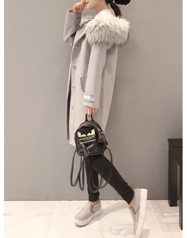 Elegant Women Faux Fur Hooded Thicken Woolen Mid-long Coats