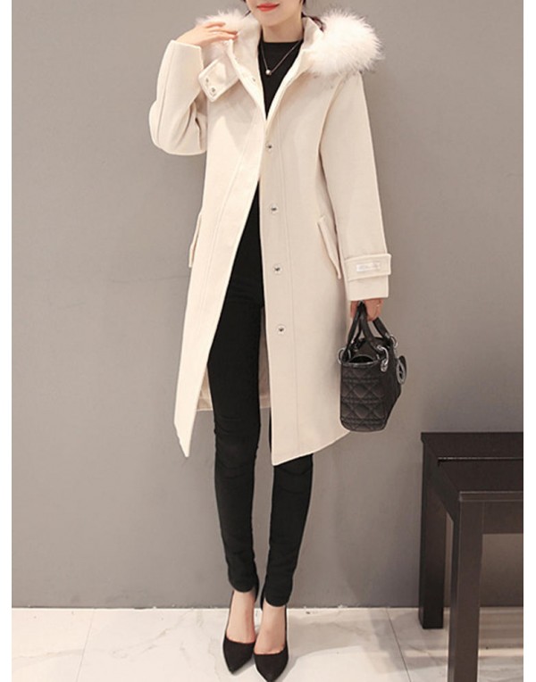 Elegant Women Faux Fur Hooded Thicken Woolen Mid-long Coats