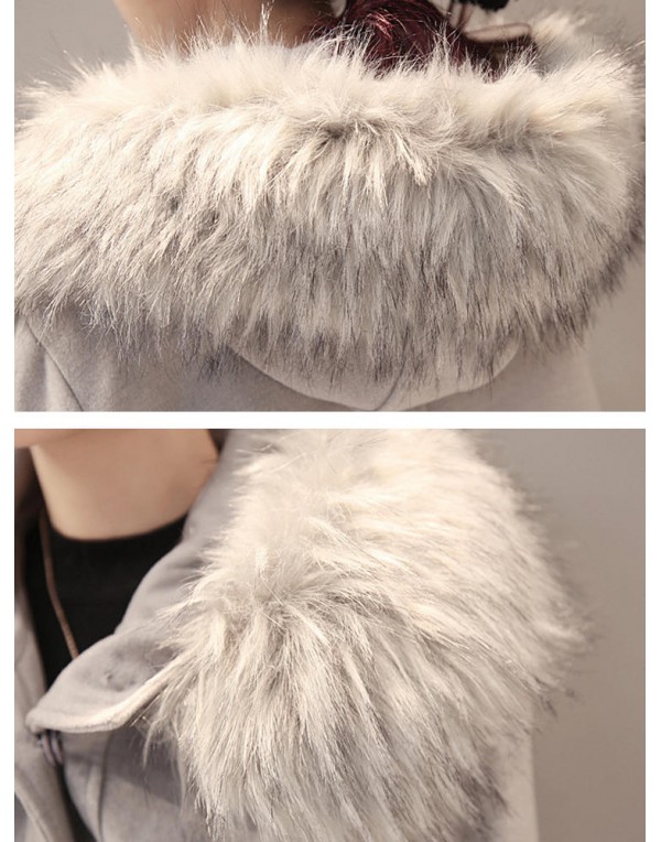 Elegant Women Faux Fur Hooded Thicken Woolen Mid-long Coats