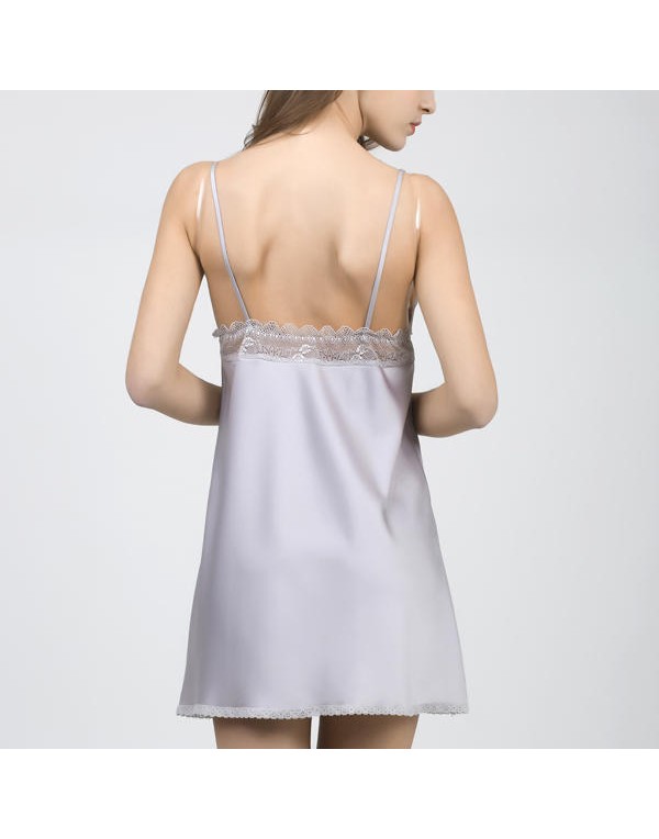 Silk Translucent Floral Lace Backless Straps Bowknot Sleepwear Sexy Women Lingerie