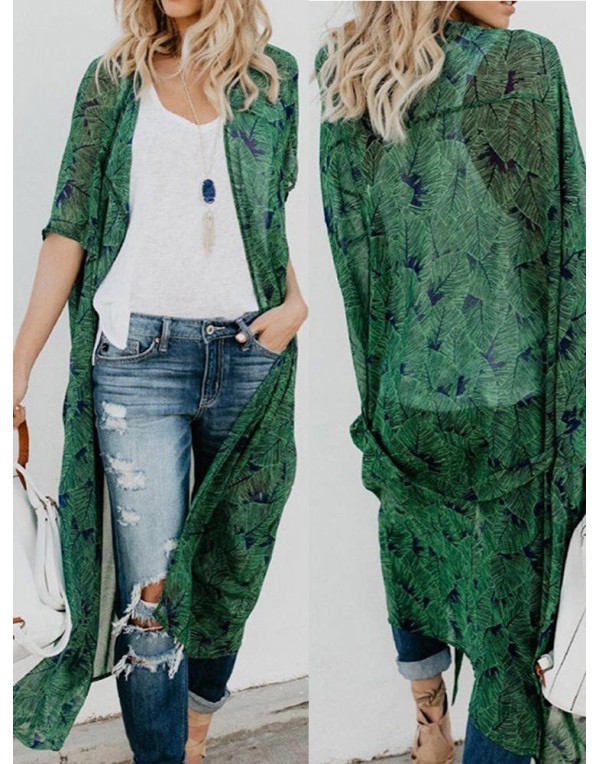 Casual Women Printed Loose Bat Sleeve Cardigans