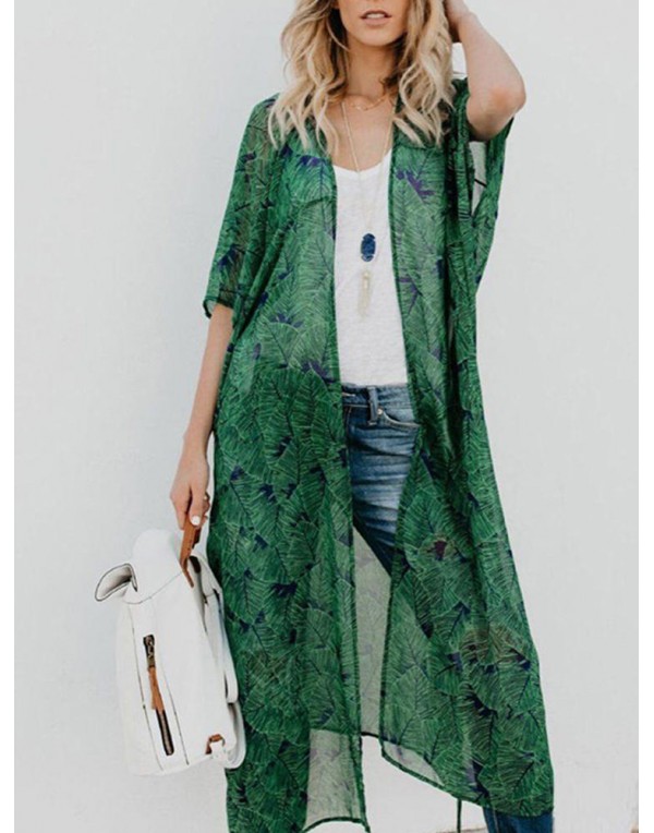 Casual Women Printed Loose Bat Sleeve Cardigans