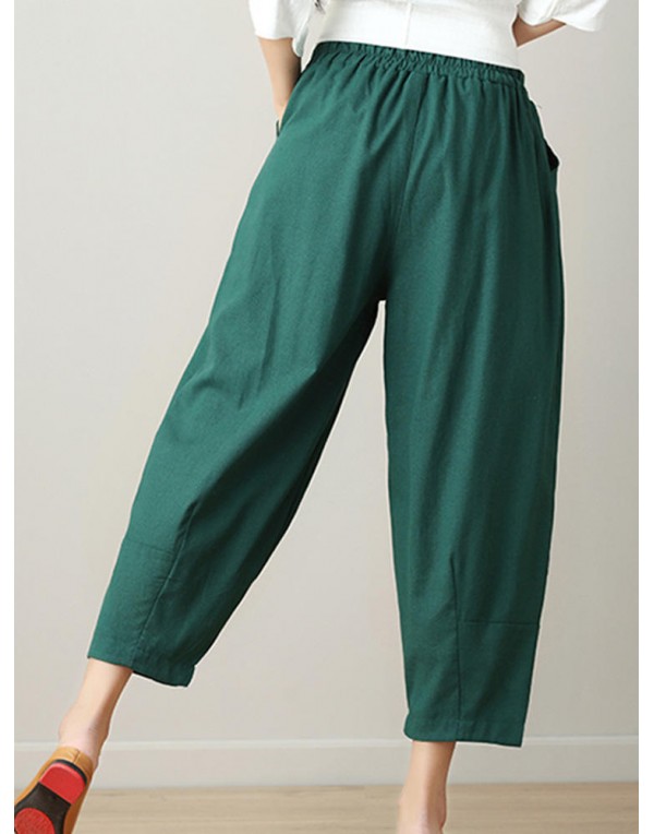 Casual Loose High Elastic Waist Pure Color Pants