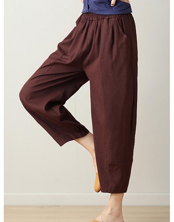 Casual Loose High Elastic Waist Pure Color Pants