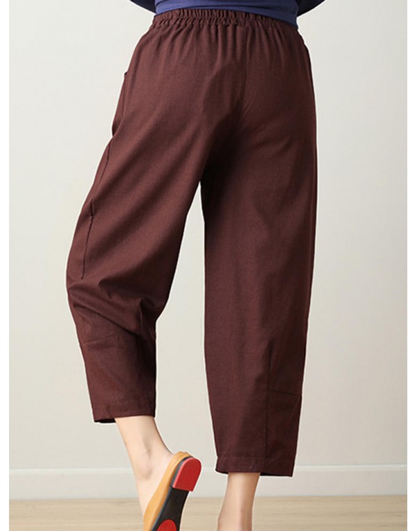 Casual Loose High Elastic Waist Pure Color Pants