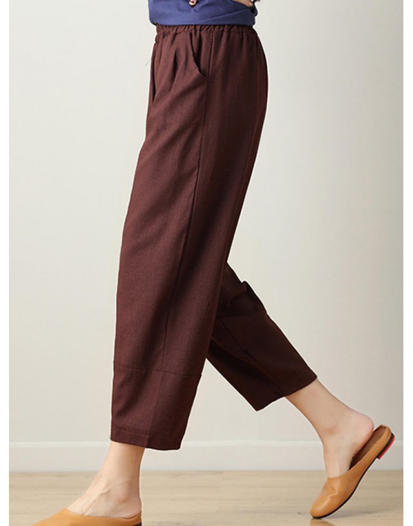 Casual Loose High Elastic Waist Pure Color Pants