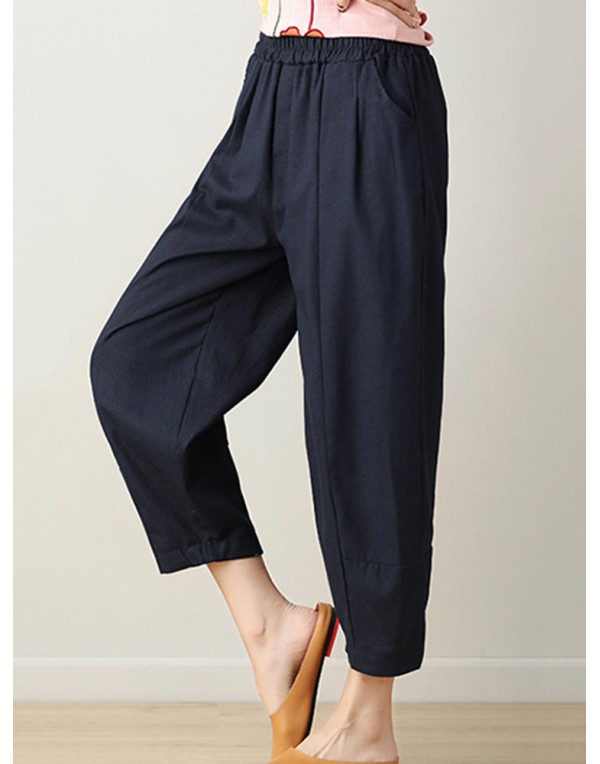 Casual Loose High Elastic Waist Pure Color Pants