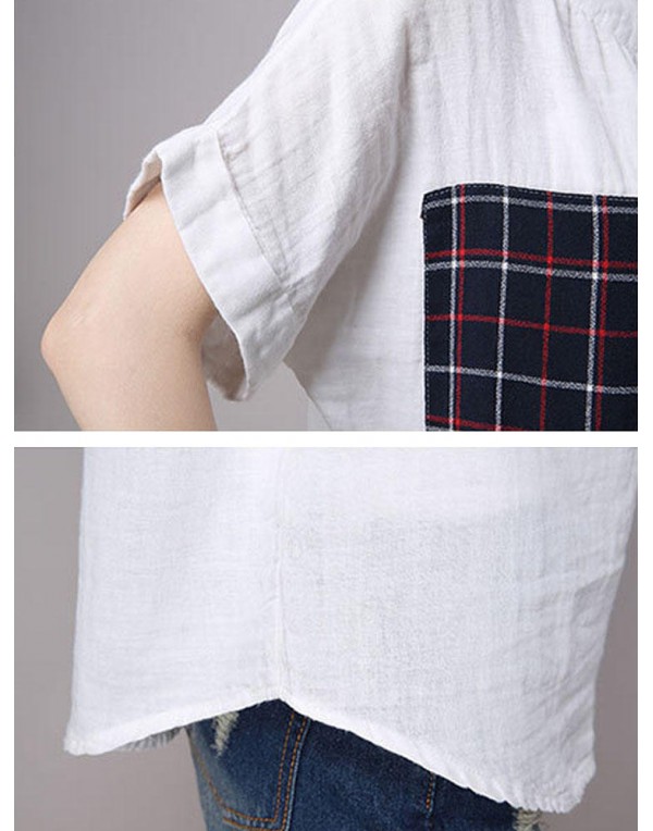 Casual Women Cotton Linen Short Sleeve O-Neck Tops